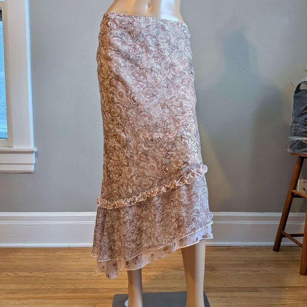Vintage Y2K G-Dresses Floral Paisley Midi Skirt Ruffle Fairycore Size 7